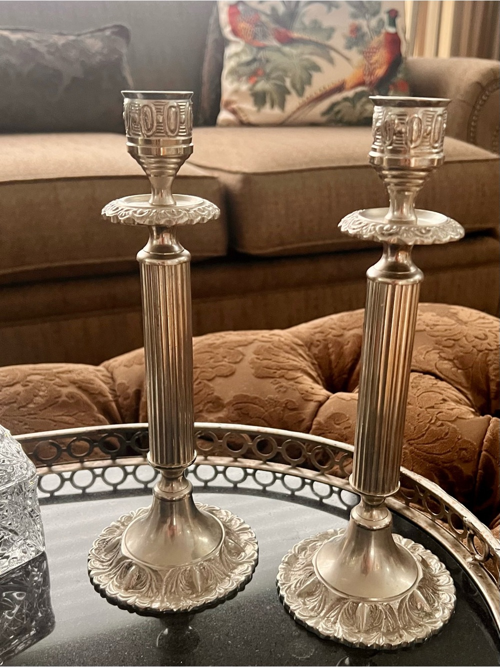 Vintage Liards Corinthian Candlesticks Heavy Nickel Plated Brass